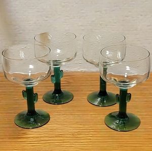 4 Vtg Libby Green Saguaro Cactus Margarita Glasses 8oz Cozumel Green